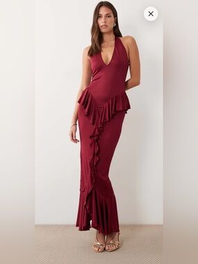 Ruched & Ready -  Plum Ruffle Maxi Skirt Dress XXL